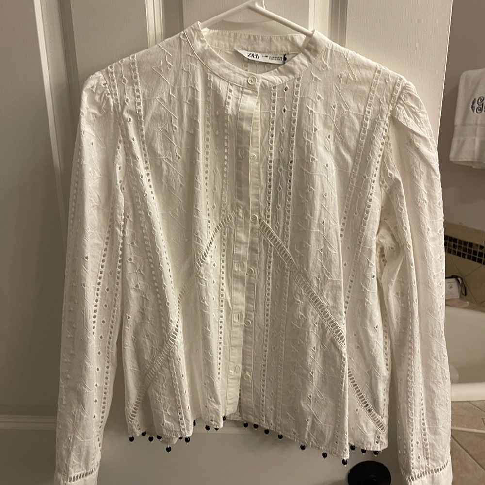 Zara Ivory Textured Women's Blouse